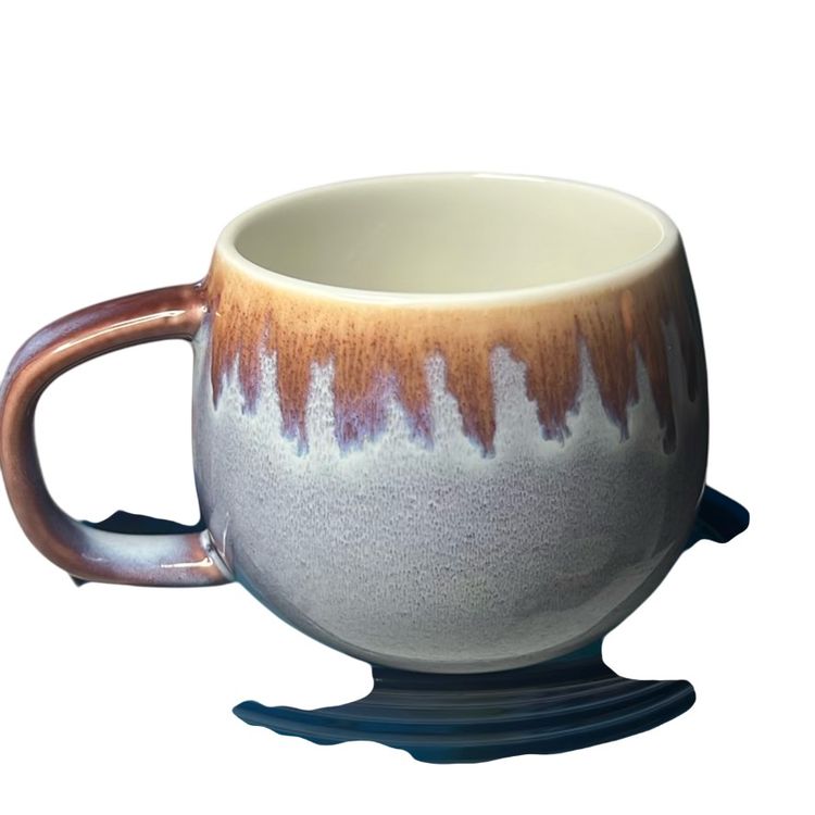 Old Market 2 Ceramic Coffee Mugs With Brown Drip Glaze & Purple Glaze.