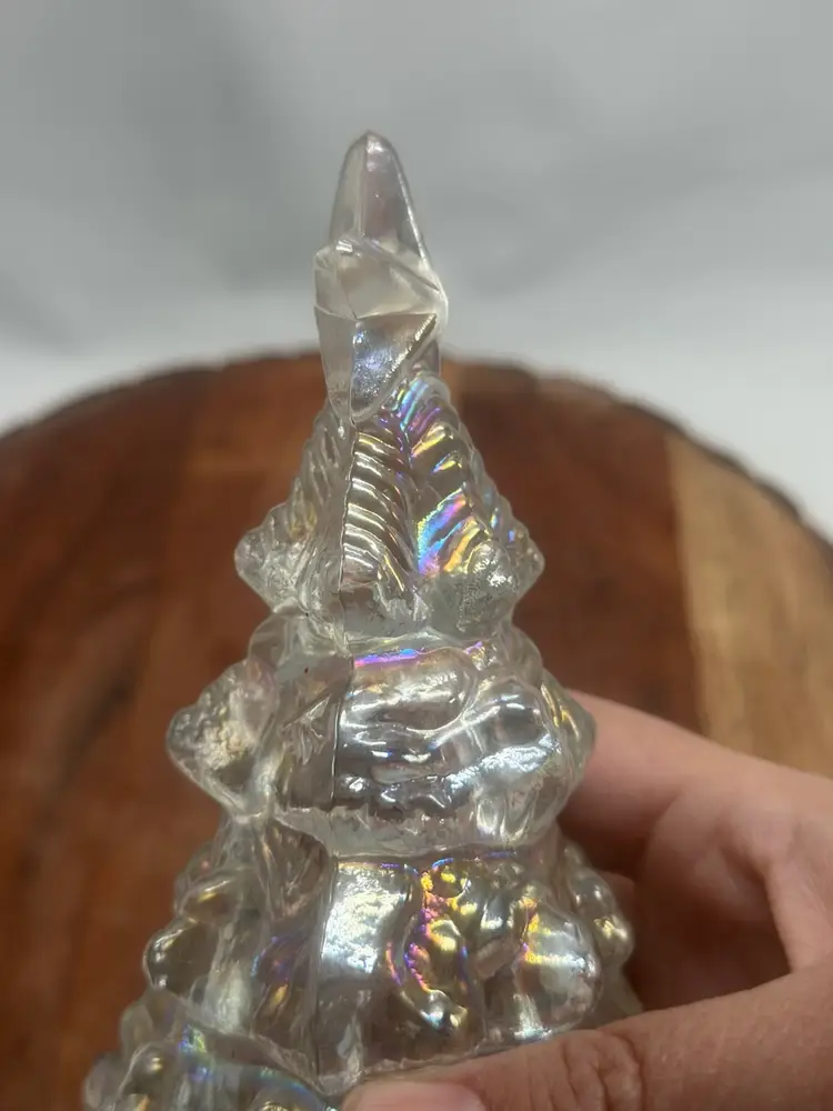 Vintage 6" Iridescent Clear Carnival Hollow Art Glass Christmas Tree