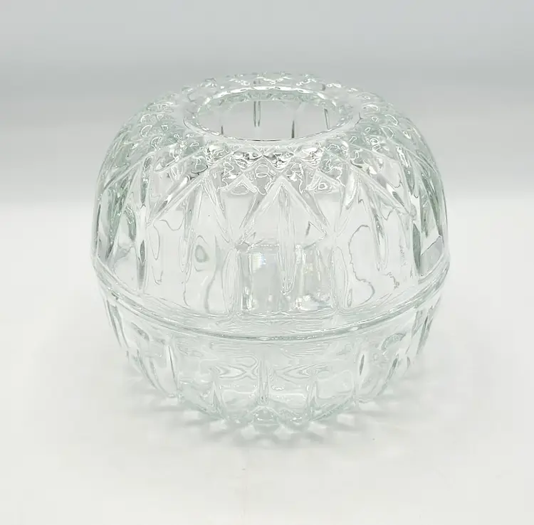 Vintage Homco Fairy Lamp 2pc Set Clear Cut Glass Round Globe Candle Holder 5"