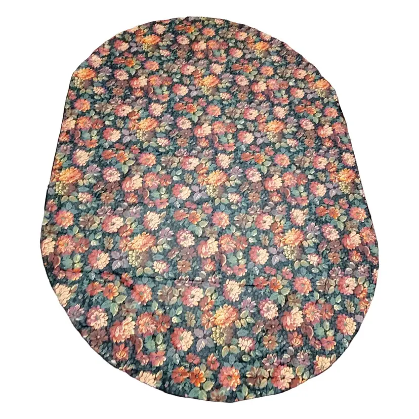 Vintage Christmas Holiday Poinsettia Floral Design Oblong Table Cloth  83 X 60