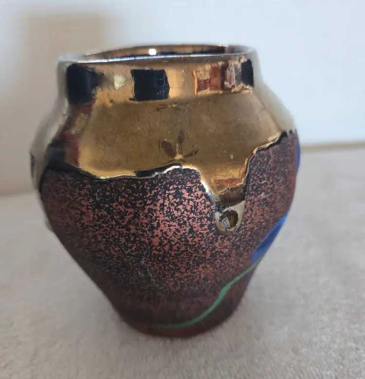 Hand Painted Ceramic Vase With A Blue Flower Cut-Out Design