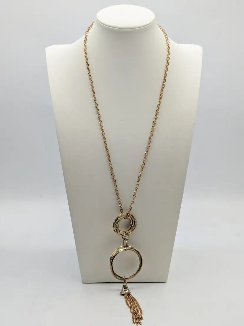 Gold Tone Circle Tassel Pendant Necklace