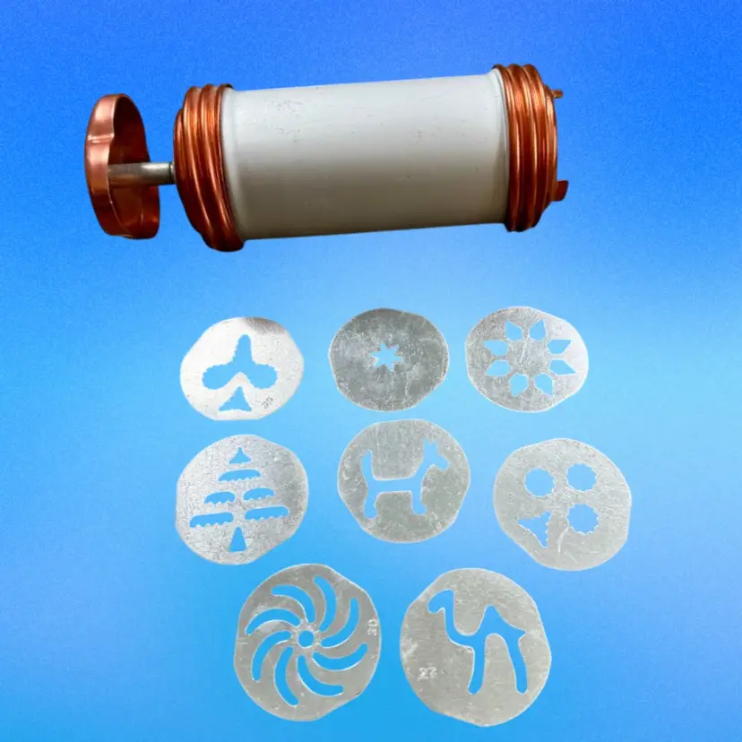 MCM Vintage MIRRO Dial-A-Cookie Press, Aluminum,  8 Cookie Plates