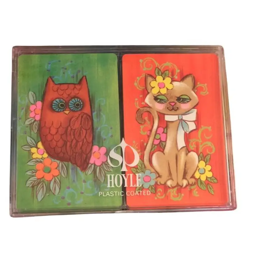 2 SETS --- Vintage Hoyle plastic deck of cards - OWL and CAT