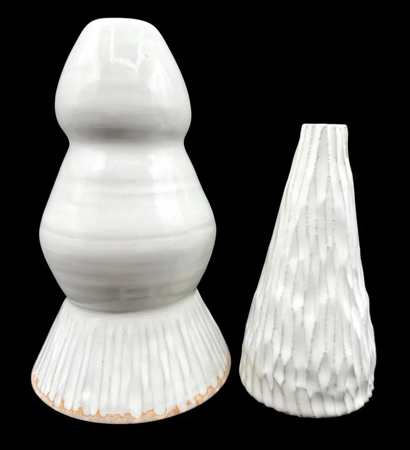 Set of 2 Signed KR Studio Art Pottery Bud Vase White Christmas Tree Modern