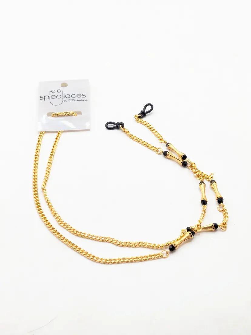 Gold Tone Speclaces Eyeglasses Chain Black Accents NOS