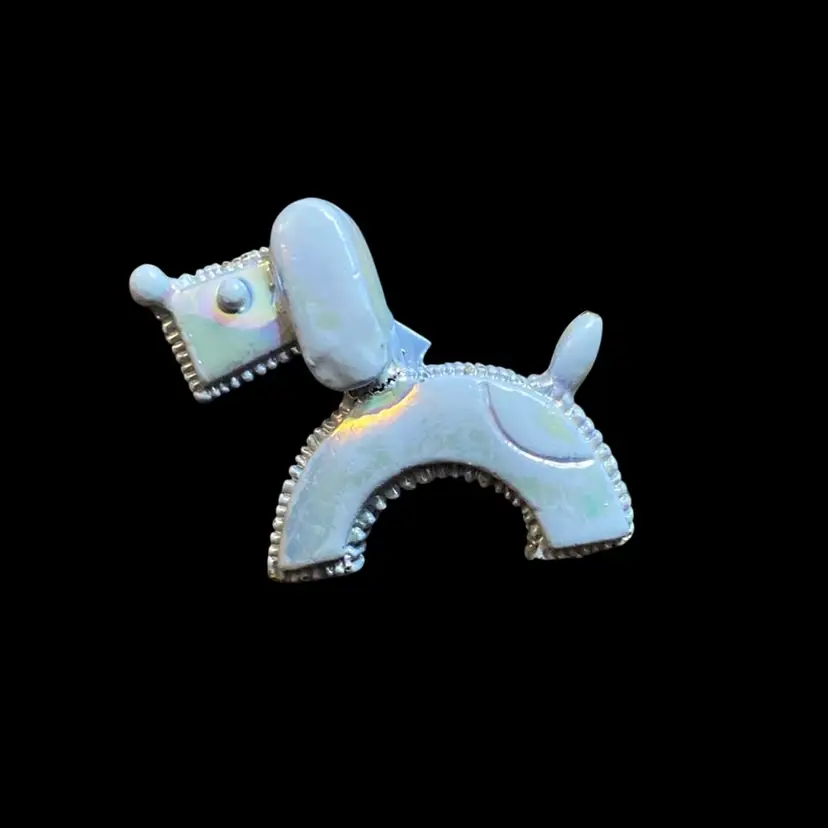 Scottie Dog Brooch with an Iridescent Aurora Borealis Blue Enamel over A Metal - 1”