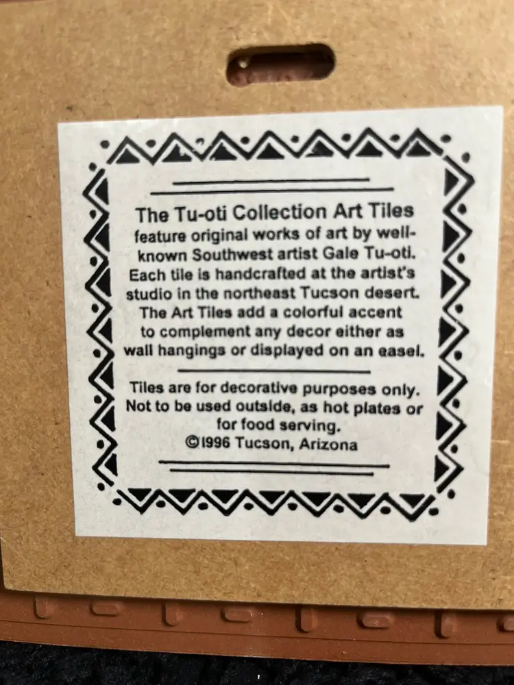 #01 The Tu-oti collection Art Tiles-SW Artist: Gale Tu-oti. Art Tiles are a colorful accent to complement any decor either as a wall hanger or displayed on an easel. From 1996
