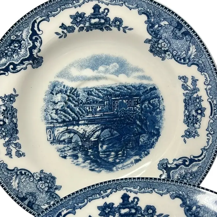 6 Johnson Brothers “Old Britain Castles Blue Saucers” Chatsworth Castle 1792