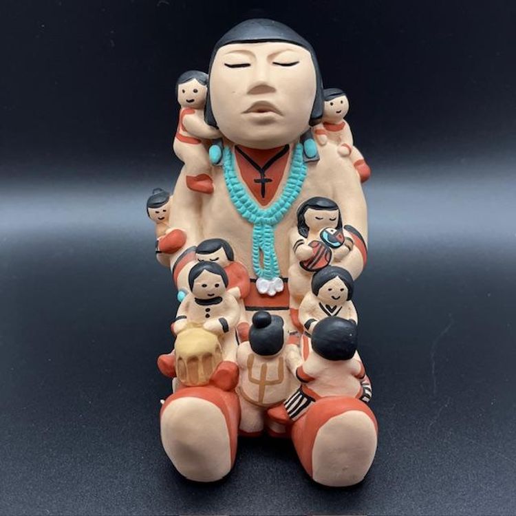 Cleo Teissedre Hopi signed Storyteller Figurine 1986 Pottery Vintage 5" Tall