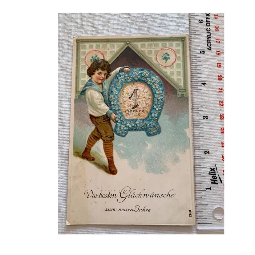 Antique Postcard New Year Embossed. Early 1900s. Germany