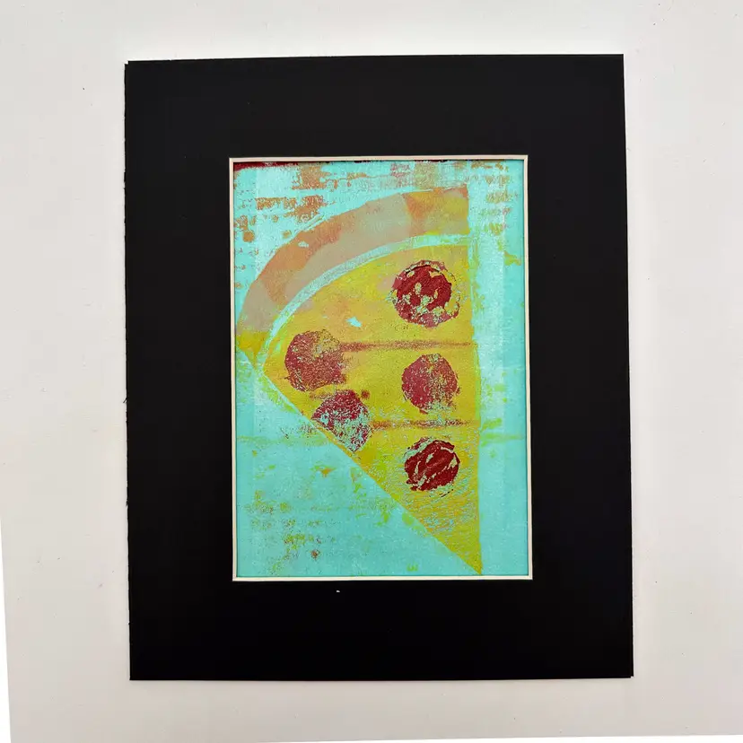 Acrylic Gel Plate Print "Pizza Inspiration" Multicolor Original Food Art
