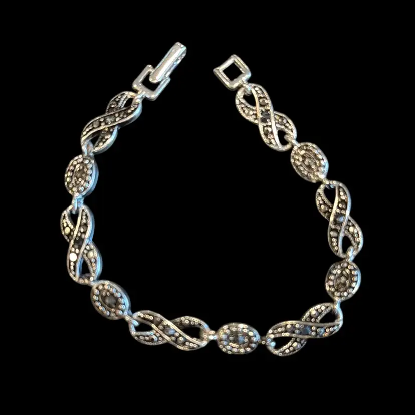 Vintage Marcasite Bracelet With Black Rhinestones