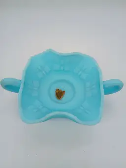 Vintage Fenton Glass Satin Aqua Blue Square Candy Bonbon Dish Butterflies