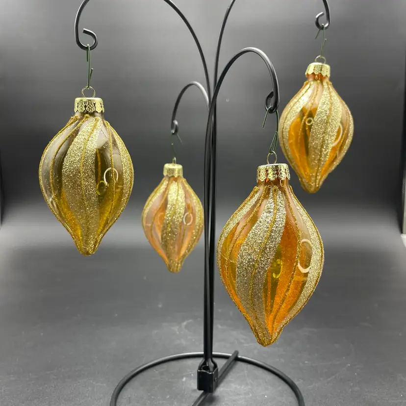 Amari Christmas Gold Glass Glitter Hanging Christmas Ornaments Set of 4
