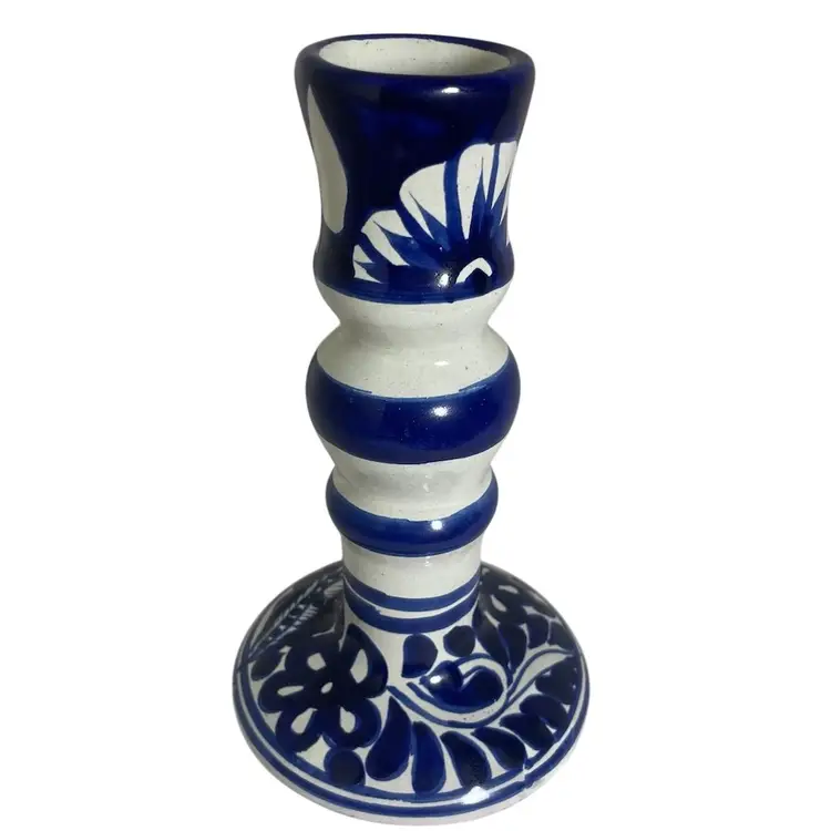 Blue & White Mexican Ceramic Candlestick
