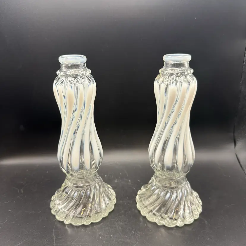 Vintage 1970s Avon Opalique Glass Candlestick Holders