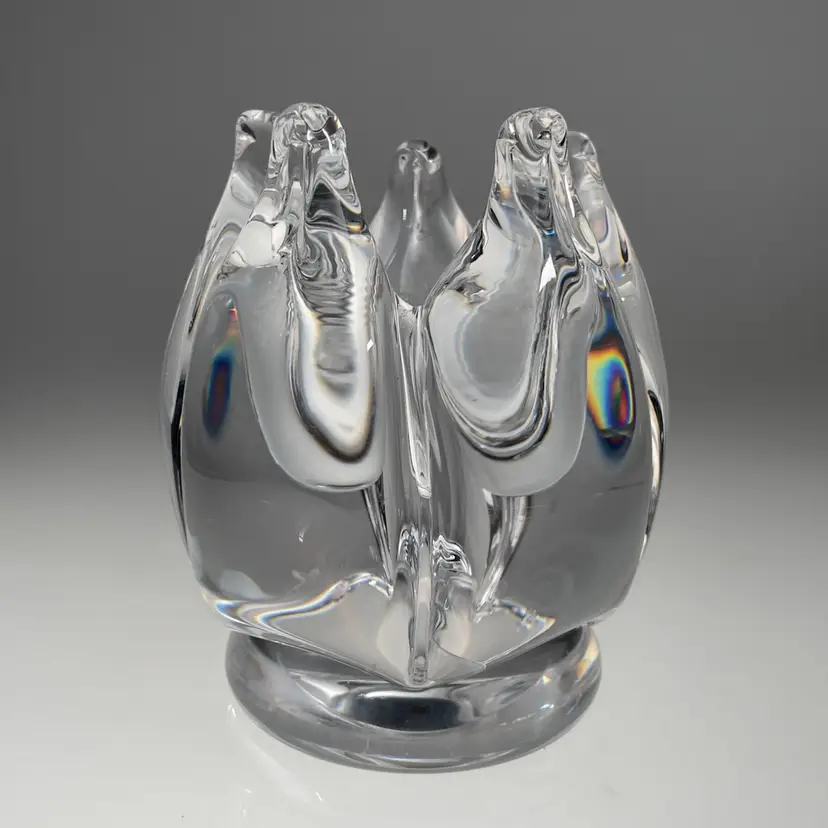 Kosta Boda Heavy Crystal Stylized Flower Tulip Candle Holders Signed Warff Glass READ 5.25"