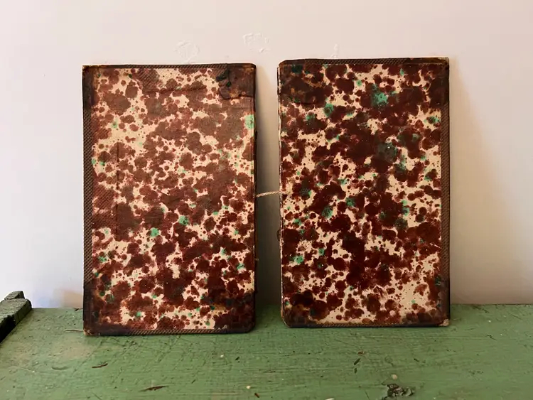 2 Antique Marbled Book Boards. 1852. Hard Covers. Leather Corners. Journal Making Smash Notebook