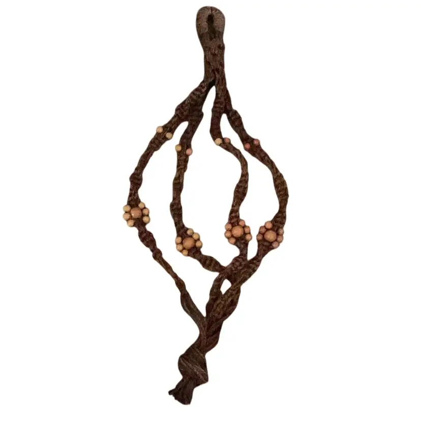 Vintage Macrame Beaded Brown Planter Hanger 36 Inches