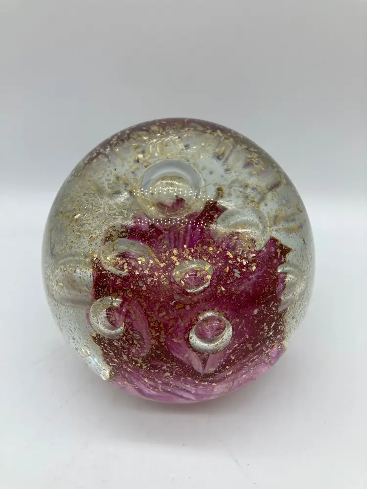 Dynasty Gallery Large Pink and Gold Paperweight with Bubbles *