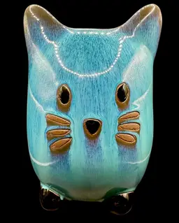 Fat Cat Ceramic Large Figurine 8"T - Handmade, Hand Painted Deroma Studio Pottery