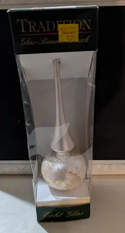 Vintage Tradition Glass Christmas Tree Topper with Gold Floral Design