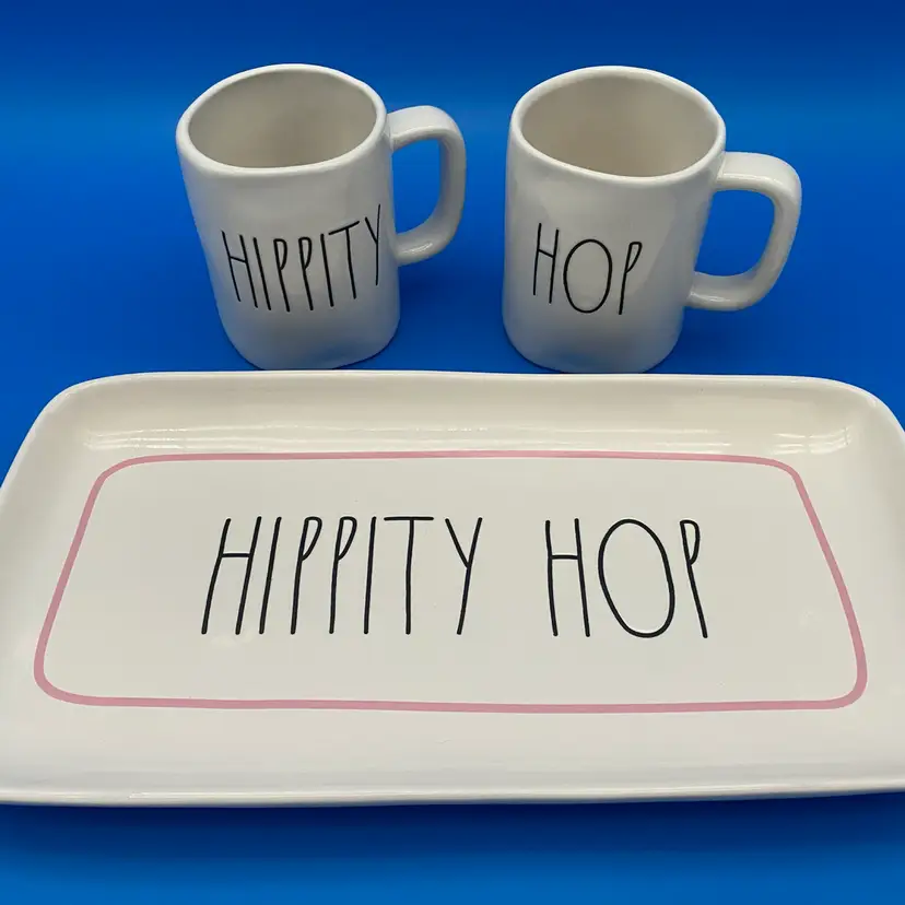 Hippity Hop Easter Themed Mug Pair & Platter Set - Rae Dunn Artisan Collection