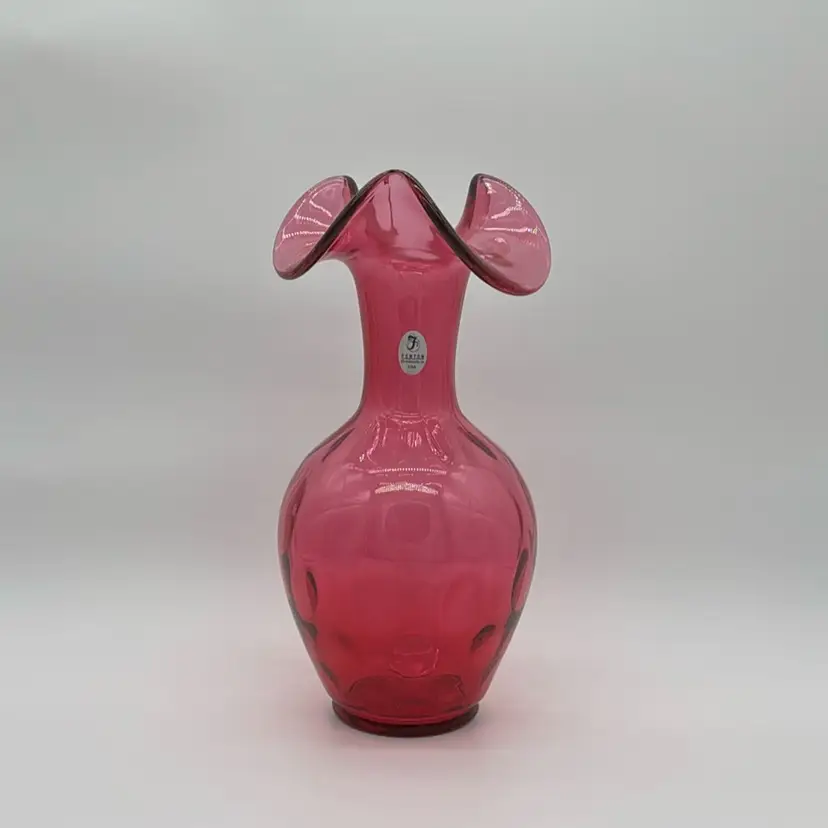 Fenton Cranberry Coin Dot Vase