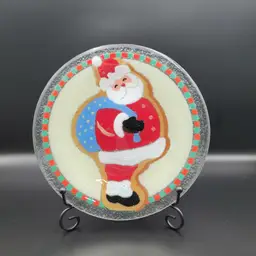 Peggy Karr Fused Art Glass Plate Christmas Santa Round Plate