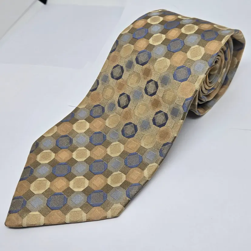 Joseph & Feiss International 100% Silk Geometric Tie, Khaki, Blue