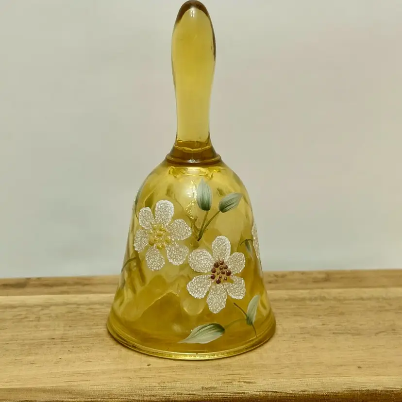 Fenton Hand Painted Yellow Optic Glass Mini Bell