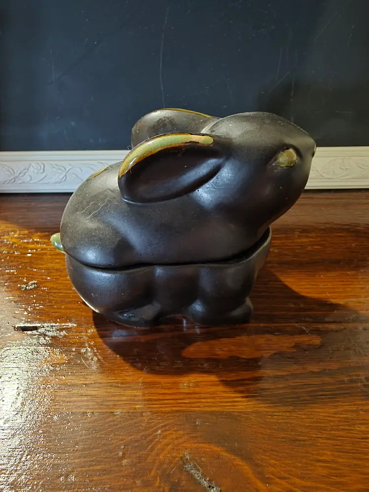 Cute Brown Pottery Bunny Trinket Dish
