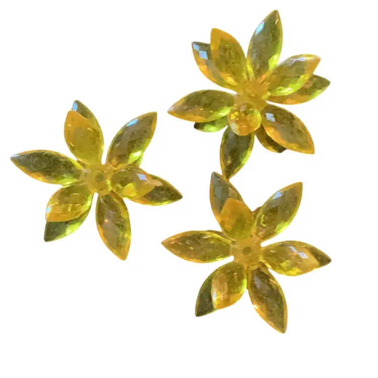 RARE Three Vintage Acrylic Yellow Flower Diamond Optics Candle Holder 3.5 X 3 Inches