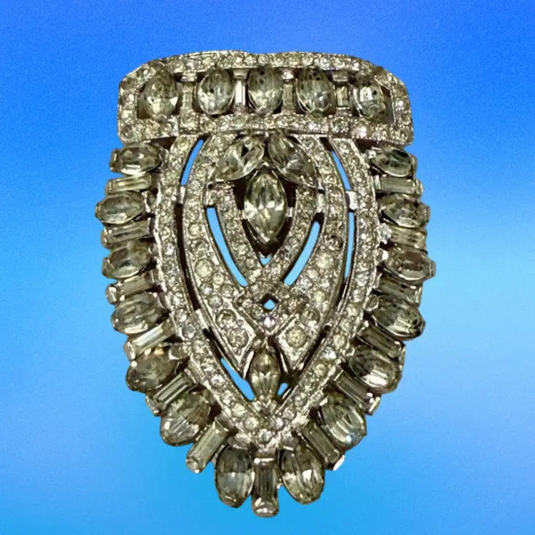 Vintage Art Deco Pot Metal Baguette & Marquis Rhinestone Buckle 2”x 1.5”