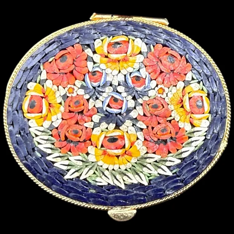 Micro Mosaic XL Floral Trinket Pill Box 2.5”
