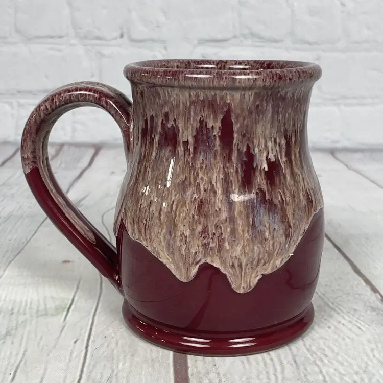 Stoneware Mug Deneen Pottery Bishop Farm Lisbon NH Handmade In USA Burgundy Red
