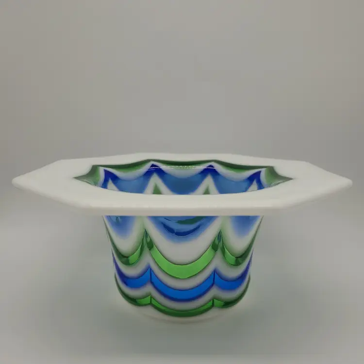 Murano-Style Hand-Blown Ocean Waves Art Glass Bowl