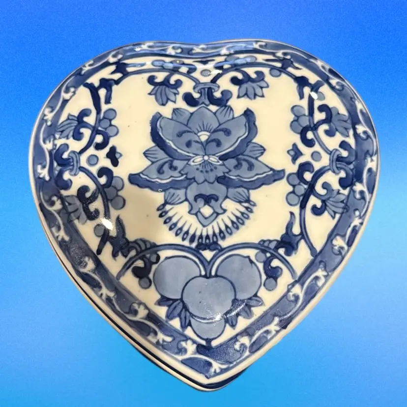 Blue & White Ceramic Hear Shaped Jewelry Box