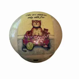 “Cats Are Children Only With Fur - Powder Jar Or Trinket Box  Vintage