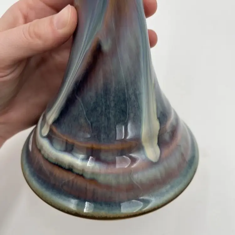 Signed Bill Campbell Art Pottery Twist Drip Candlestick Candle Holder / Vase - 8”H