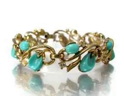 CROWN TRIFARI Pebble Beach Turquoise Thermoset Rhinestone Bracelet Fruit Salad