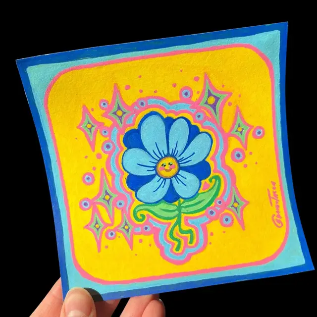 Handmade By Me - Groovy Flower Sprite - Acrylic Paint Pen Original Artwork, Hand Made Art, Cartoon Illustrated Wall Decor