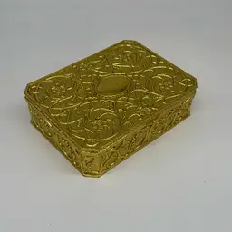 Jewelry Box - Godinger Decorative Gold Metal w Red Velvet Lining 9”x7”x3”