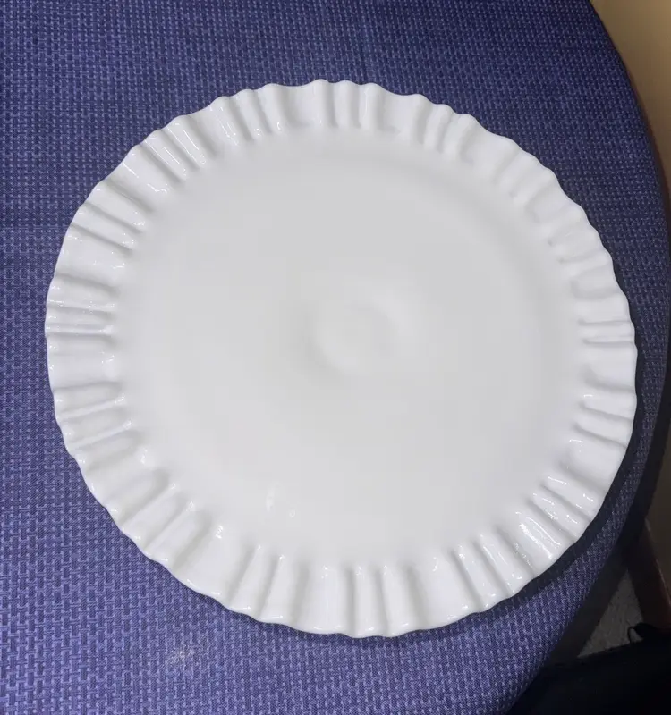 Fenton Old Virginia Thumbprint Milk Glass Cake Stand Plate 12.5” diameter