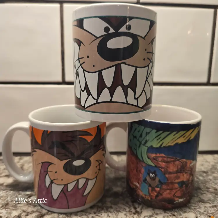 Taz Tasmanian Devil Looney Tunes Vintage 90s Y2K Coffee Mugs Lot Warner Bros