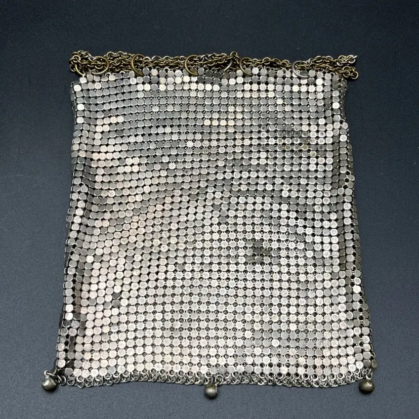 Silver Metal Mesh Small Wristlet Drawstring Chain Closure Purse Clutch Handbag