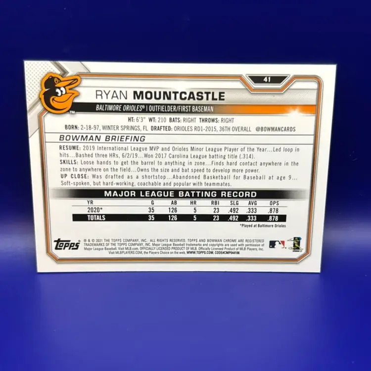 Ryan Mountcastle 2021 Bowman Pink Paper Rookie Card #238/299 Baltimore Orioles