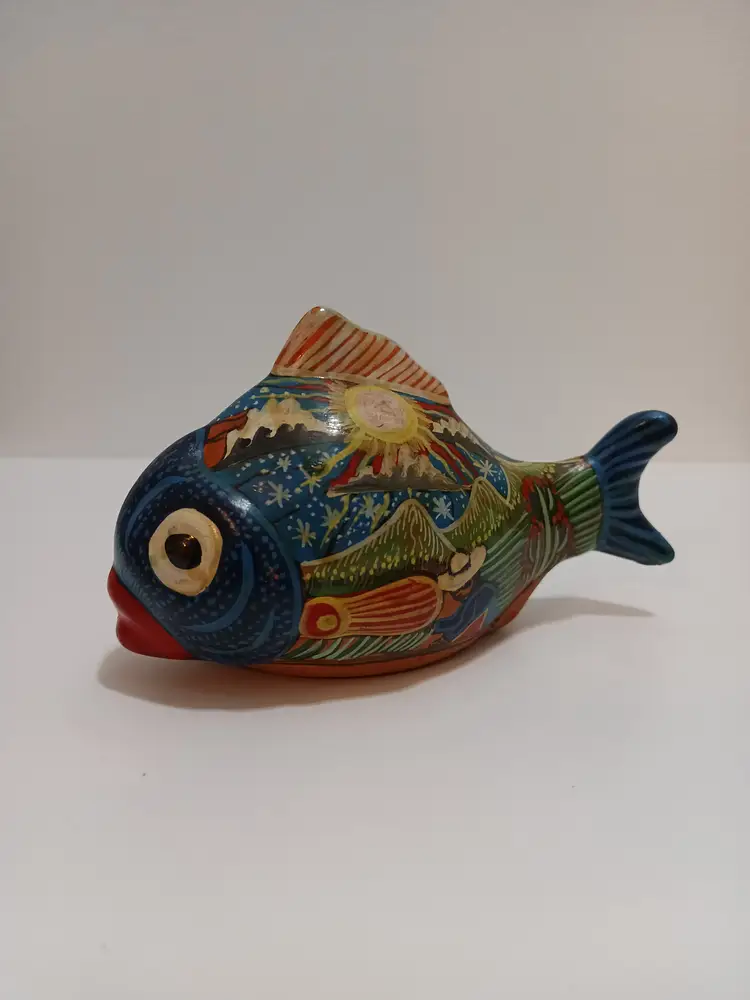 Vintage Celestial Hand painted Terracotta Fish Figurine