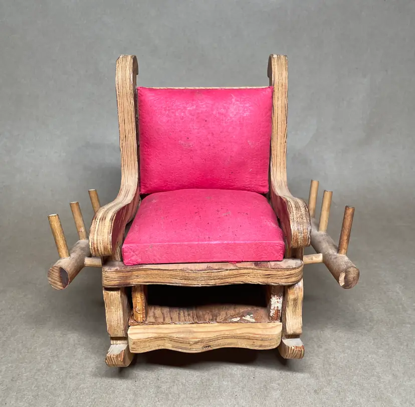 Cottage Core Vintage Wooden Rocking Chair Pin Cushion Sewing Thread Spool Holder